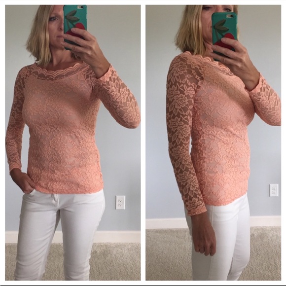 Peach Long Sleeve Lace Top - Picture 2 of 9